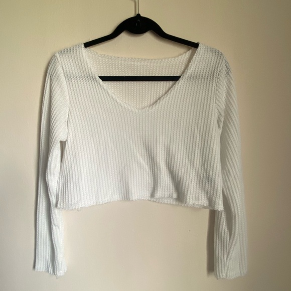White Long Sleeve Crop Top - Picture 1 of 3
